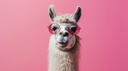 Obraz premium Vibrant digital portrait of a cheerful wild creature, happy face with sun glasses. Cute, close-up of a live mammal for advertising background.
