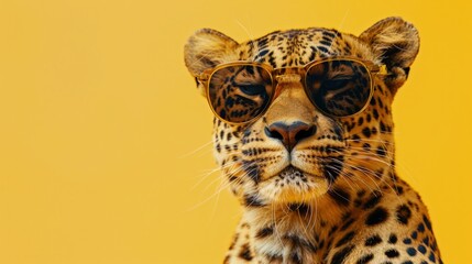 Vibrant digital portrait of a cheerful wild creature, happy face with sun glasses. Cute, close-up of a live mammal for advertising background.