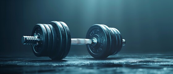 Gymnasium dumbbells composed of smoothed titanium with an enormous content space for writing are isolated above an ordinary dark backdrop, Generative AI.