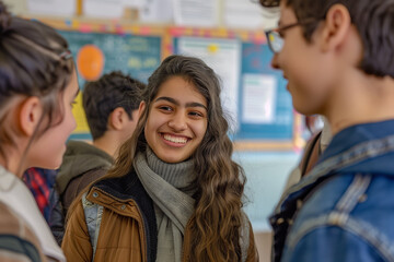 Obraz premium Photography of first year students engaging in and getting to know each other.