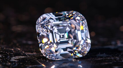 Closeup of a Brilliant Cut Diamond on Black Background.