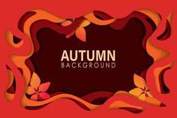 Vector backgrounds for autumn theme with leaves and place for text. Paper cut background. Autumn Sale Flyer Template With Paper Border and Leaves. 
