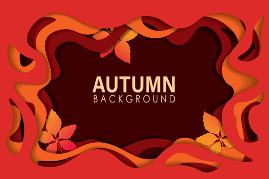 Vector backgrounds for autumn theme with leaves and place for text. Paper cut background. Autumn Sale Flyer Template With Paper Border and Leaves. 
