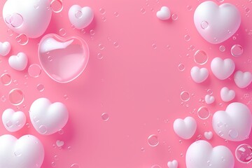 A bright pink background filled with white hearts and bubbles, perfect for valentines day or any other occasion