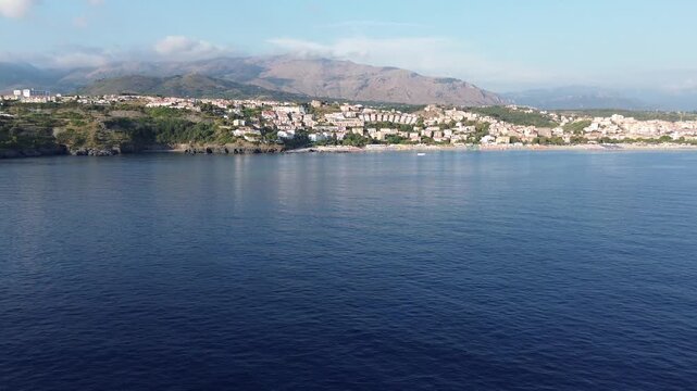Cinematic aerial view of Calabria Cost near Scalea city