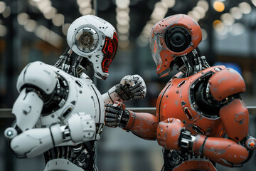 Fototapeta premium Creative Geerative AI artwork picture of futuristic modern technology robot in modern life human helper