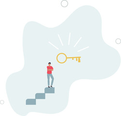 Obraz premium Key to business success, stairway to find secret key or achieve career target concept.flat design.illustration with people.