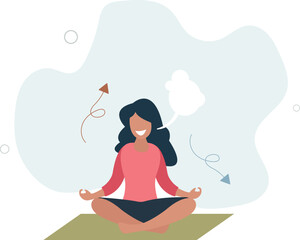 Breathe in air as healthy mindfulness practice for calm.Meditation with easy breathing for inner energy focus and stress control.flat design.illustration with people.