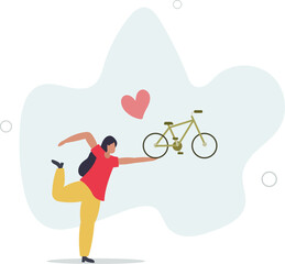 Sustainable transport concept .showing benefits of electric transportation.cycling is good for health.flat design.illustration with people.