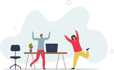 Fototapeta premium Business Team Characters Rejoices Near Their Computers, Celebrating Success.flat design.illustration with people.