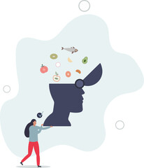 Mindful eating and healthy daily food consumption awareness .flat design.illustration with people.