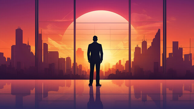 Silhouette businessman  standing and loook at the buildings.