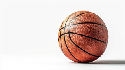 Obraz premium A basketball is sitting on a white background. The ball is orange and black. The image is simple and straightforward