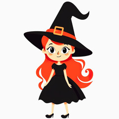 Cartoon Witch with Red Hair and Black Dress