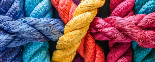 Team rope diverse strength connect partnership together teamwork unity communicate support. 