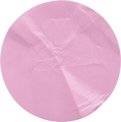 Blank pink round adhesive paper sticker label isolated on white background