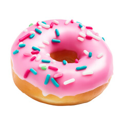 pink donut with sprinkles isolated on transparent background cutout