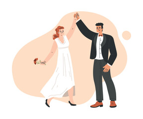 Marriage Couple with Man and Woman Bride and Groom Character Dancing Vector Illustration