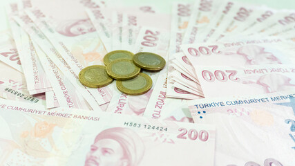 Close up view of Turkish lira cash (Turkish money)
