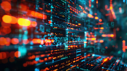 Obraz premium A computer screen with a lot of code on it. The code is in blue and orange. Concept of technology and the complexity of computer programming