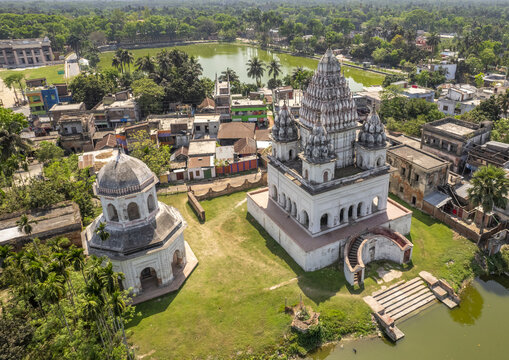 Aerial view of the Roth temple and Shiva Temple, Rajshahi Division, Puthia, Bangladesh