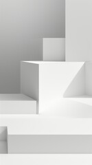 Minimalistic abstract geometric composition with white 3D cubes against a neutral background.