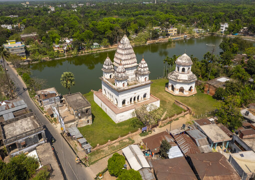 Aerial view of the Roth temple and Shiva Temple, Rajshahi Division, Puthia, Bangladesh
