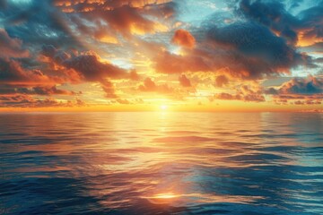 Obraz premium A serene ocean view at sunset with fluffy clouds in the sky