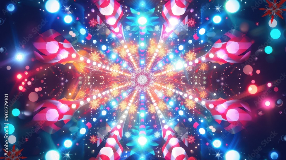 Wall mural vibrant kaleidoscopic light show with colorful abstract patterns
