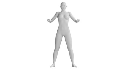 Female Mannequin in Strong Arm Pose Isolated on Transparent Background. Front View
