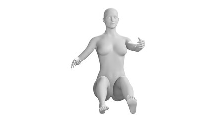 Female Mannequin Seated in Pose Isolated on Transparent Background. Front View