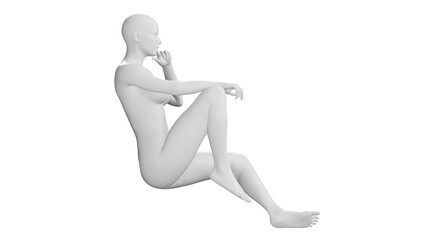 Female Mannequin Sitting on Armchair or Sofa Position, Isolated on Transparent Background. Side View