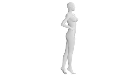 Female Mannequin Standing in Relaxed Pose, Isolated on Transparent Background. Side View