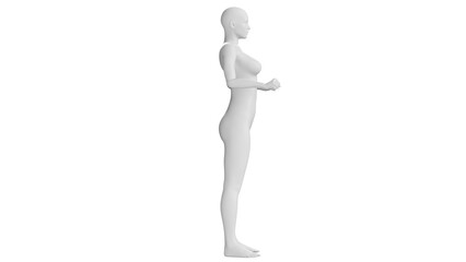 Female Mannequin in Strong Arm Pose Isolated on Transparent Background. Side View