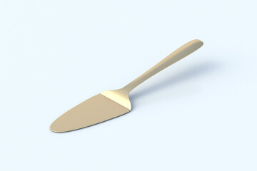 Empty metallic cake spatula on gray background. Confectionery shovel. Kitchen utensil. 3d render