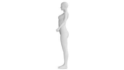 Female Mannequin in Confident Pose Isolated on Transparent Background. Side View