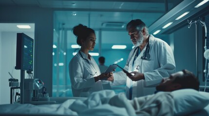 Obraz premium Medical professionals examining patient in a hospital setting