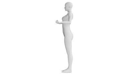 Female Mannequin in Strong Arm Pose Isolated on Transparent Background. Side View