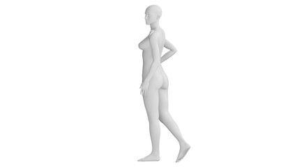 Female Mannequin Standing in Relaxed Pose, Isolated on Transparent Background. Side View