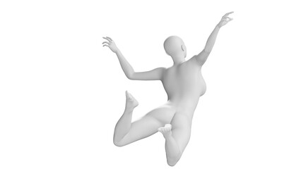 Female Mannequin in Falling or Floating Pose, Isolated on Transparent Background. Back View