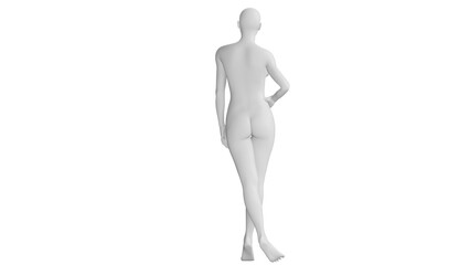 Female Mannequin Standing in Relaxed Pose, Isolated on Transparent Background. Back View