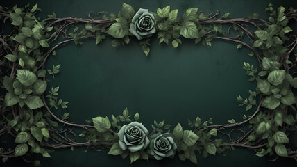 Dark green wallpaper and flowers decorating background