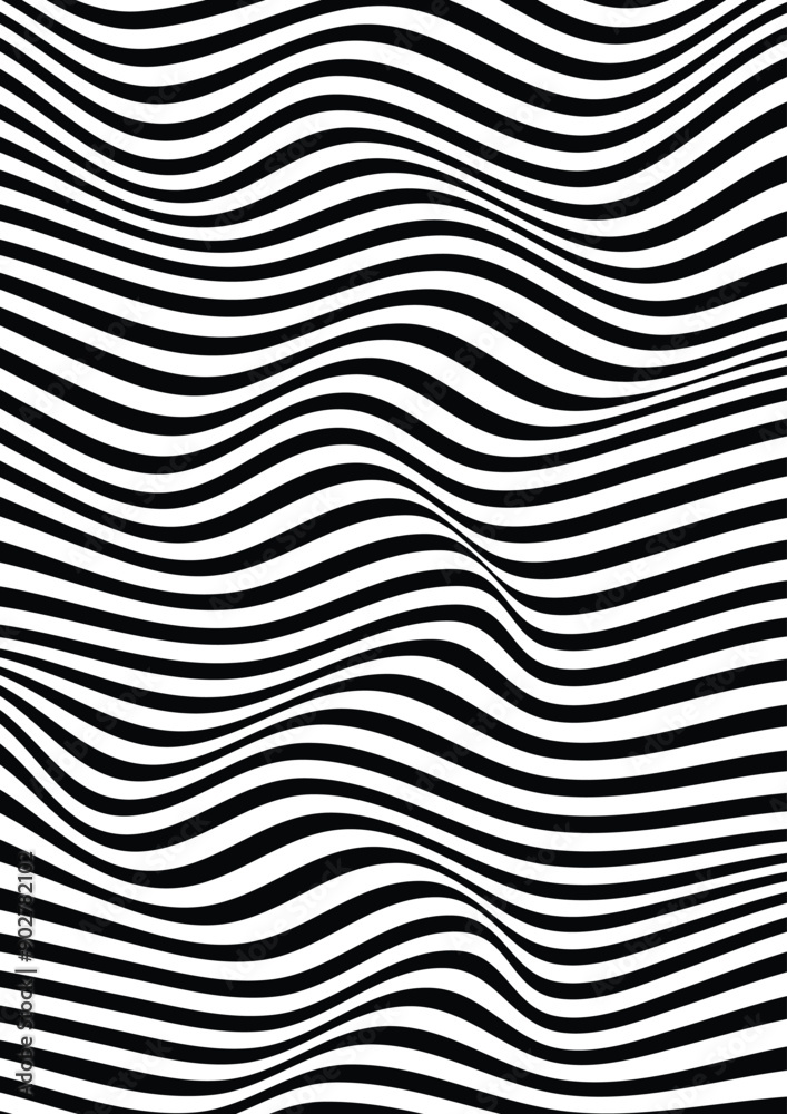 Aufkleber Black and white stripes as abstract waves for a textured pattern on the background, optical illusion background