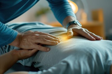 Chiropractor examining lower back pain using alternative therapy