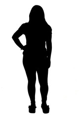silhouette of a young woman on white background