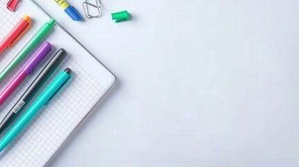 Notebook and colorful pens forming a back to school background