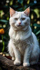 White cat on the tree