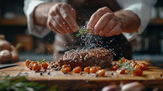 Expert Chef Demonstrates the Art of Preparing a Perfectly Cooked Ribeye Steak with a Delicious Peppercorn Crust, A Culinary Masterclass in Gourmet Cooking