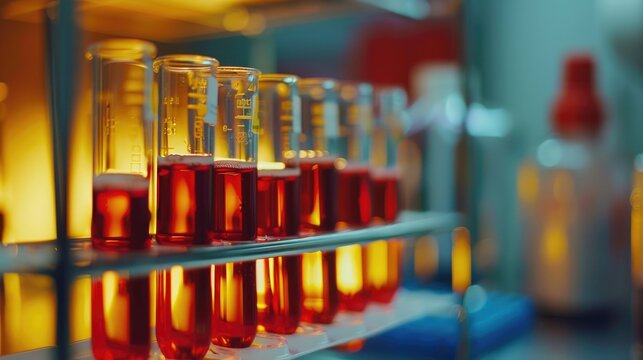 Blood sample tube rack in hematology lab