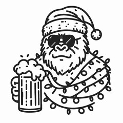  Gorilla wear santa claus hat tangled wrap around with Christmas lights holding a beer mug in christmas party   